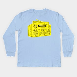 Boombox (Black Lines + Yellow Drop Shadow) Analog / Music Kids Long Sleeve T-Shirt